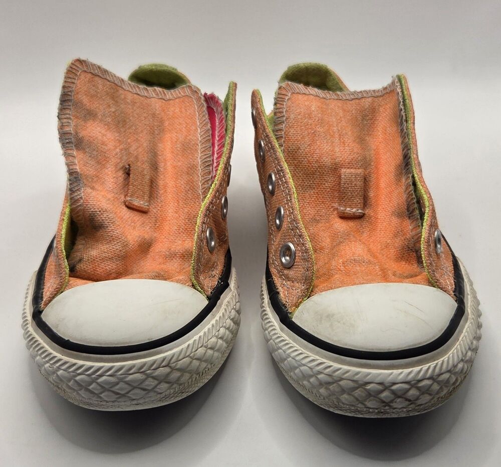 Converse Chuck Taylor YOUTH Size 12 Double Tongue Orange Pink Green Shoes Good